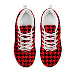 Red And Black Houndstooth Pattern Print White Sneakers