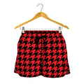 Red And Black Houndstooth Pattern Print Women's Shorts