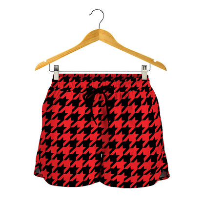 Red And Black Houndstooth Pattern Print Women's Shorts