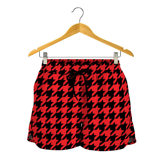 Red And Black Houndstooth Pattern Print Women's Shorts