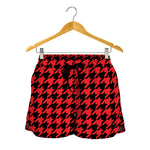 Red And Black Houndstooth Pattern Print Women's Shorts