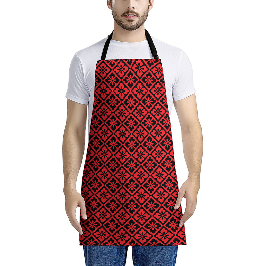 Red And Black Japanese Pattern Print Apron