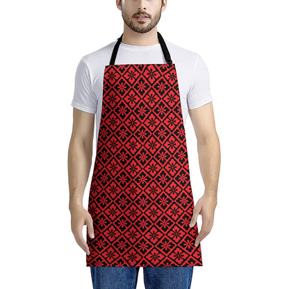 Red And Black Japanese Pattern Print Apron