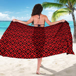 Red And Black Japanese Pattern Print Beach Sarong Wrap