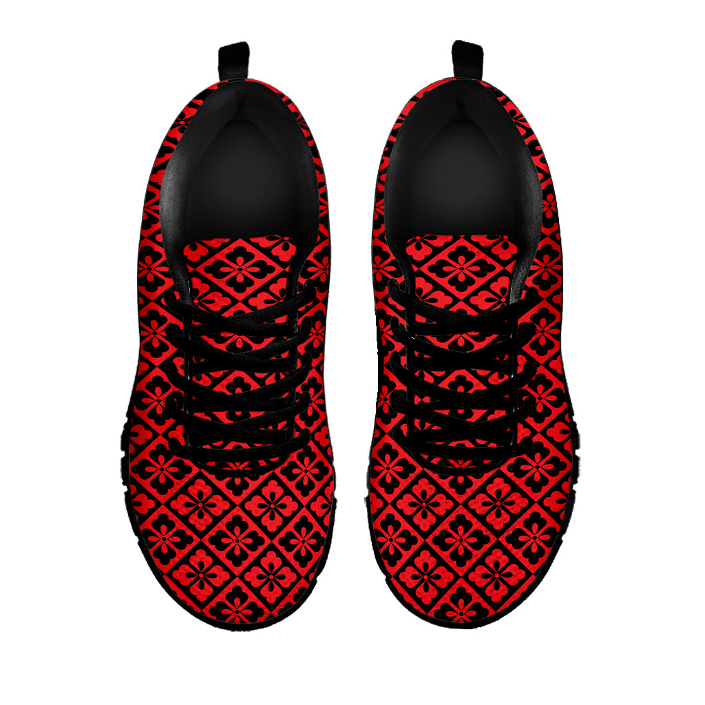 Red And Black Japanese Pattern Print Black Sneakers