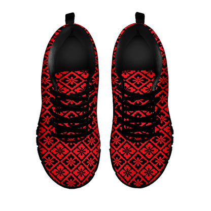 Red And Black Japanese Pattern Print Black Sneakers