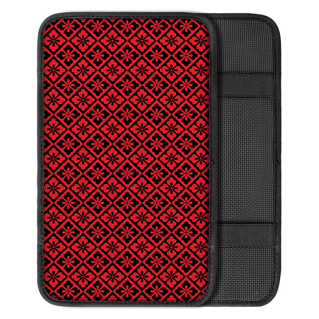 Red And Black Japanese Pattern Print Car Center Console Cover