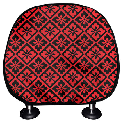 Red And Black Japanese Pattern Print Car Headrest Covers