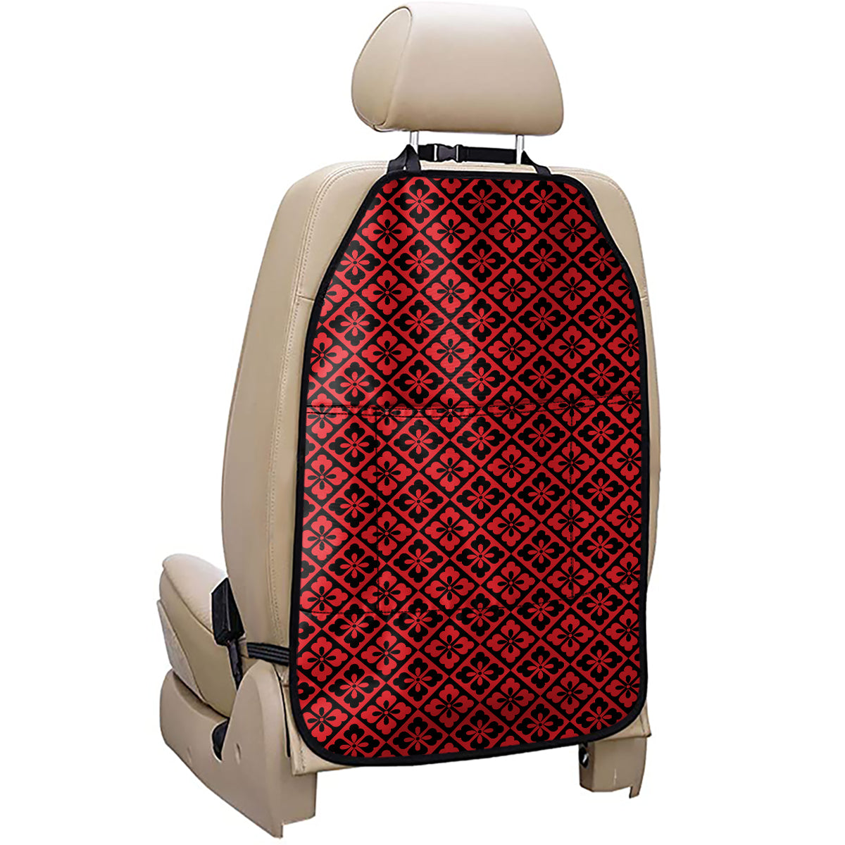 Red And Black Japanese Pattern Print Car Seat Organizers