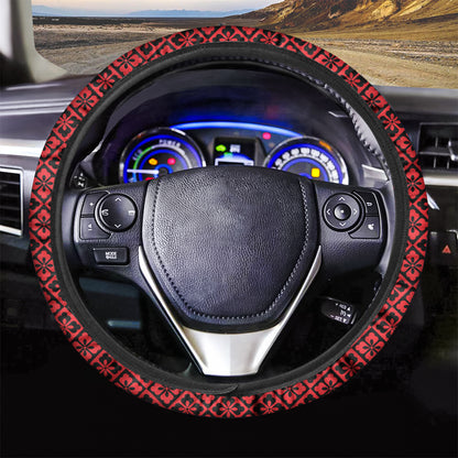 Red And Black Japanese Pattern Print Car Steering Wheel Cover