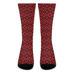 Red And Black Japanese Pattern Print Crew Socks