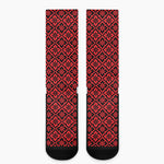 Red And Black Japanese Pattern Print Crew Socks