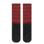 Red And Black Japanese Pattern Print Crew Socks