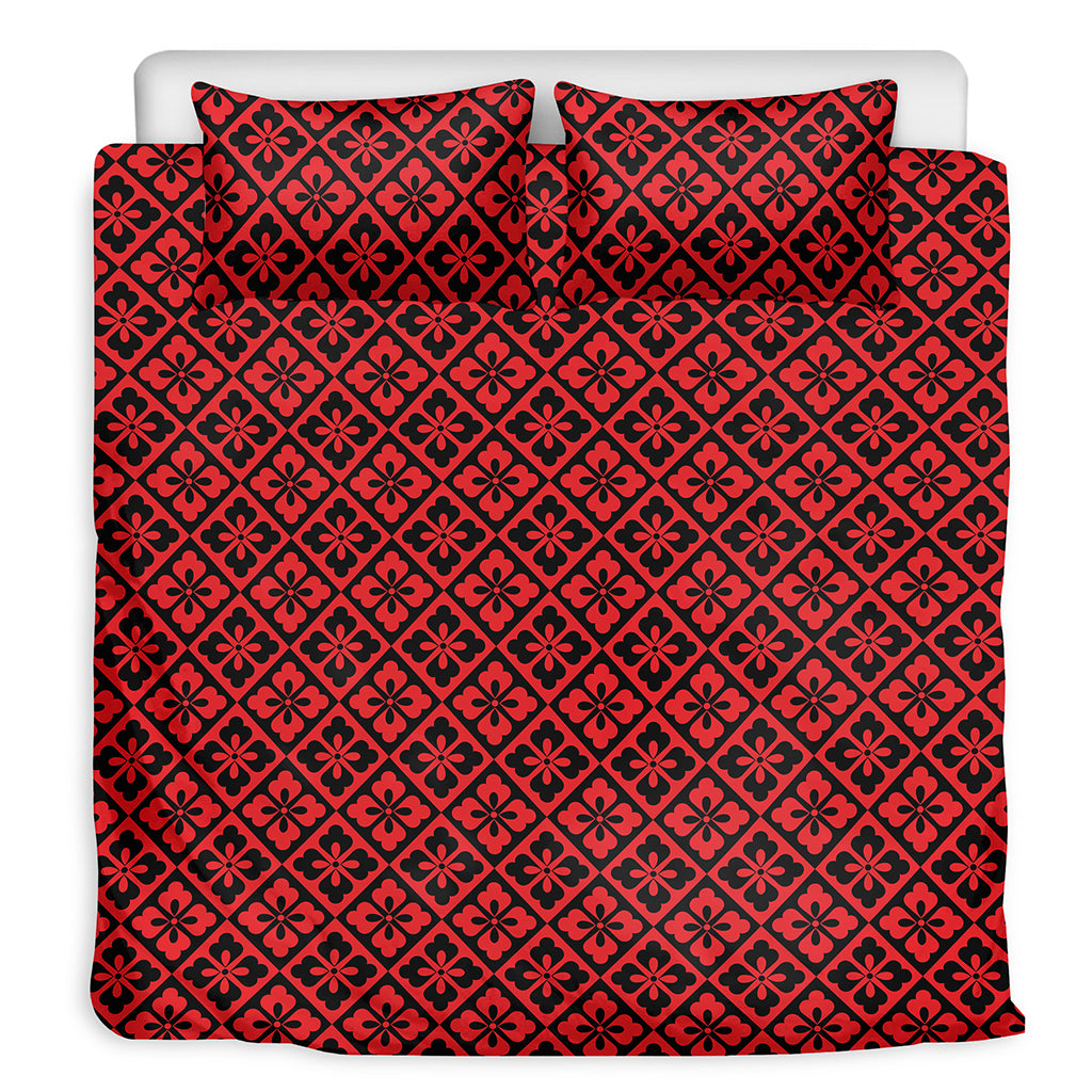 Red And Black Japanese Pattern Print Duvet Cover Bedding Set