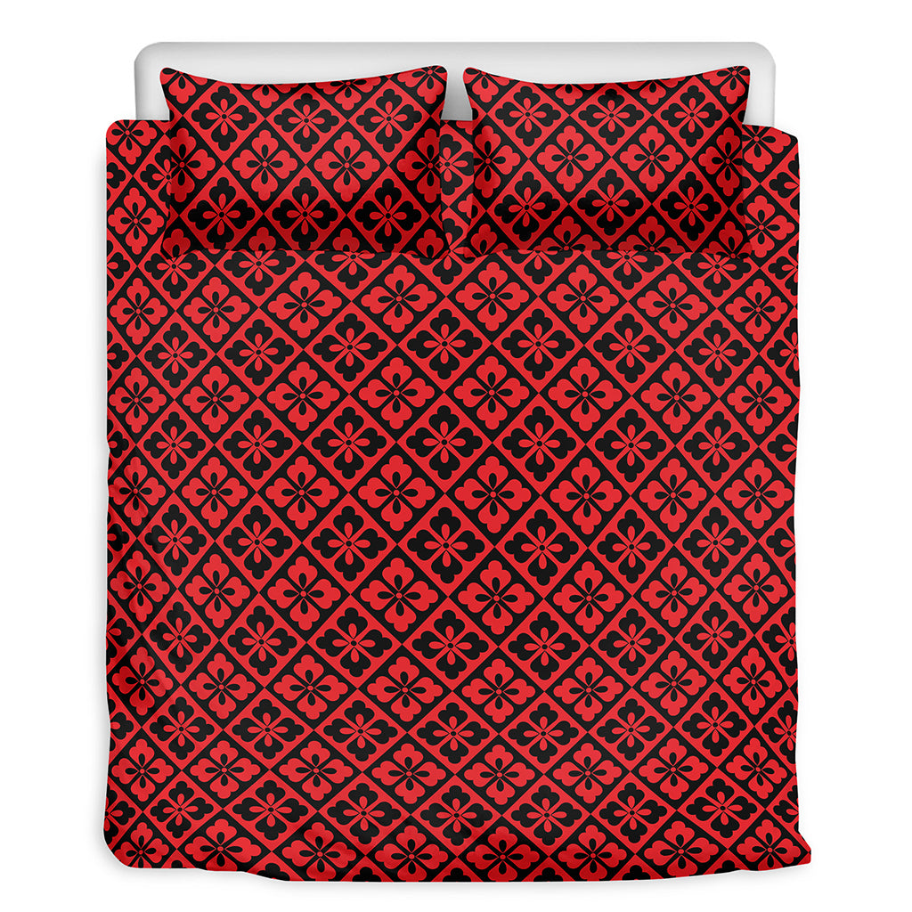 Red And Black Japanese Pattern Print Duvet Cover Bedding Set