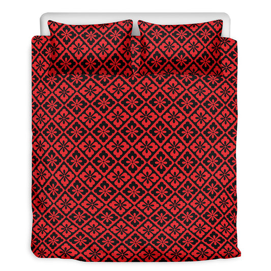 Red And Black Japanese Pattern Print Duvet Cover Bedding Set