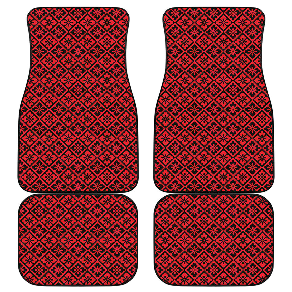Red And Black Japanese Pattern Print Front and Back Car Floor Mats
