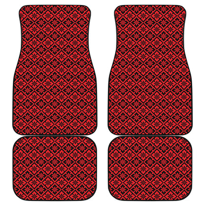 Red And Black Japanese Pattern Print Front and Back Car Floor Mats