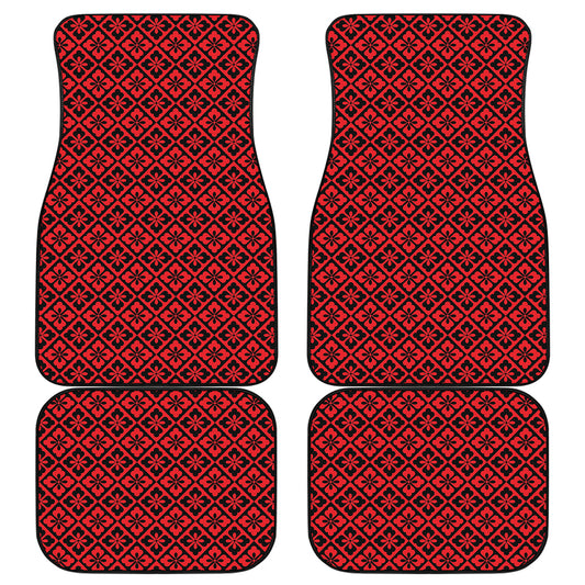 Red And Black Japanese Pattern Print Front and Back Car Floor Mats