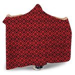 Red And Black Japanese Pattern Print Hooded Blanket