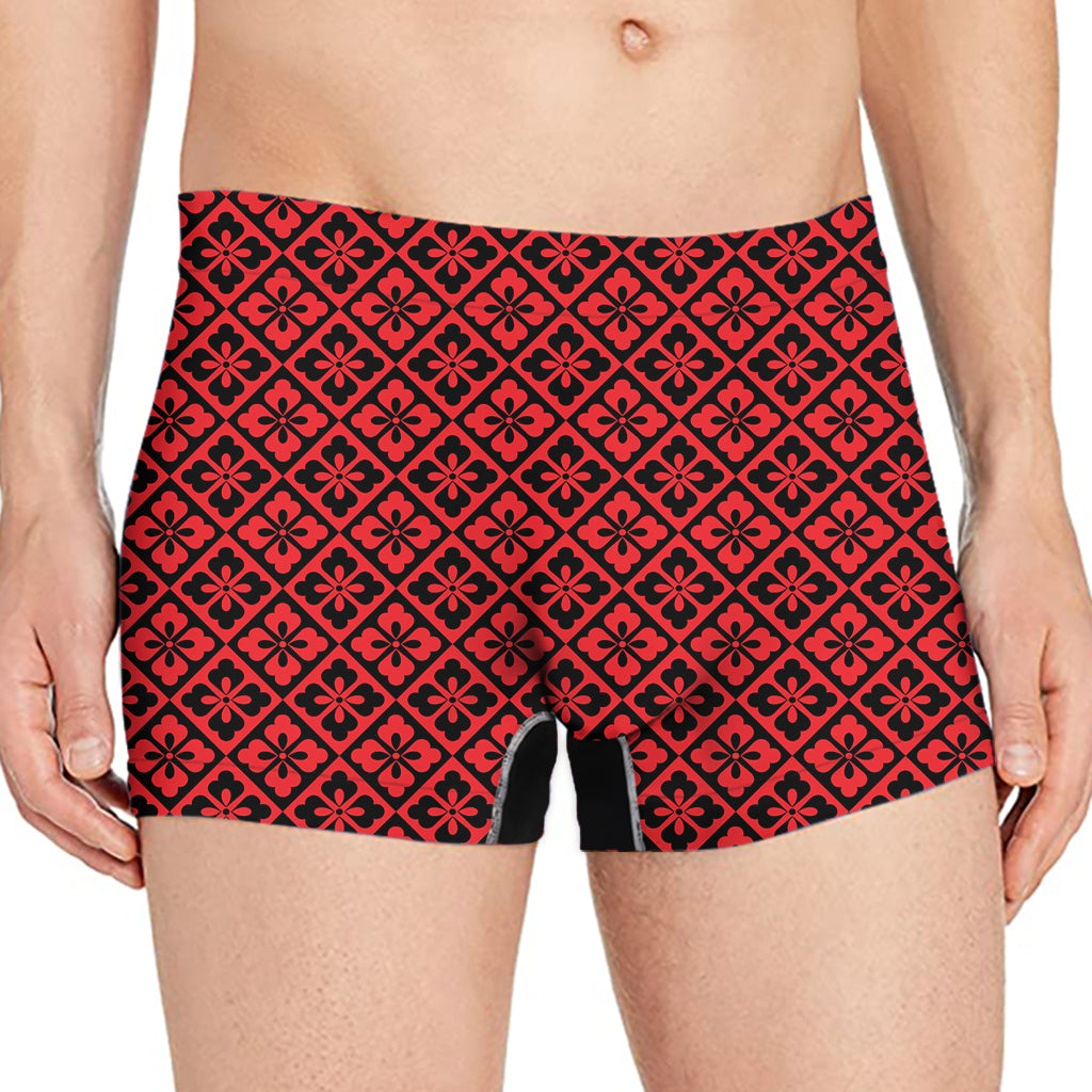 Red And Black Japanese Pattern Print Men's Boxer Briefs