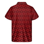 Red And Black Japanese Pattern Print Men's Short Sleeve Shirt