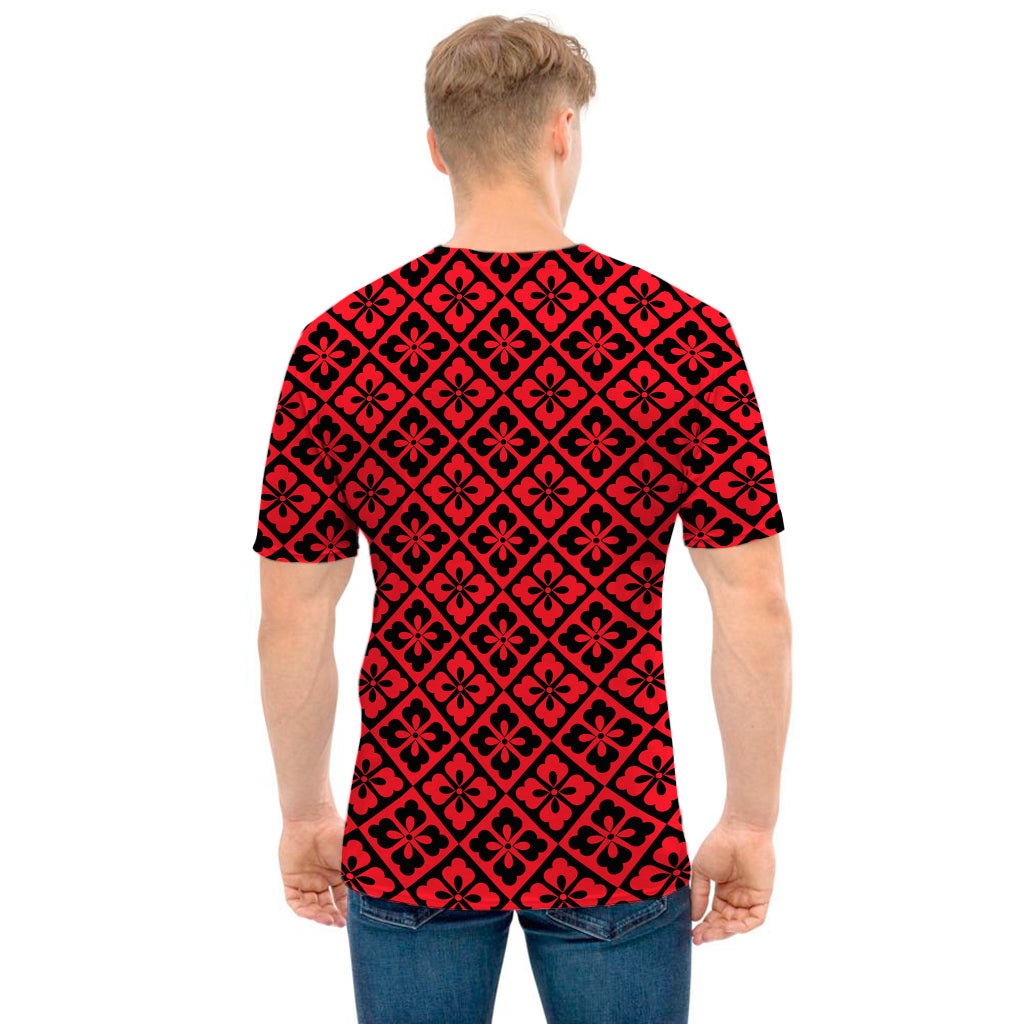 Red And Black Japanese Pattern Print Men's T-Shirt