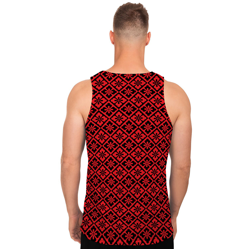 Red And Black Japanese Pattern Print Men's Tank Top
