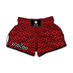 Red And Black Japanese Pattern Print Muay Thai Boxing Shorts