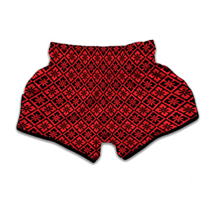 Red And Black Japanese Pattern Print Muay Thai Boxing Shorts