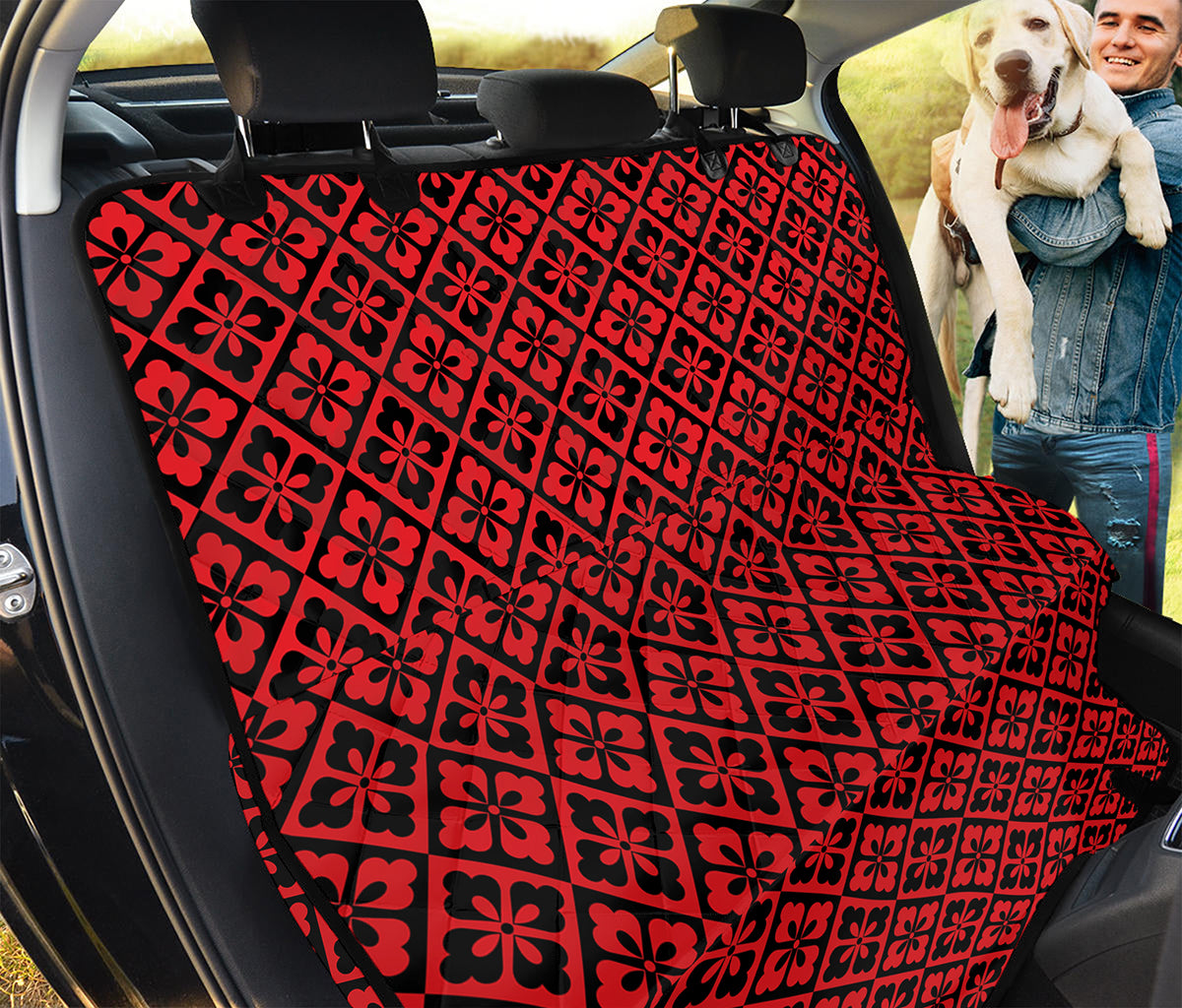 Red And Black Japanese Pattern Print Pet Car Back Seat Cover