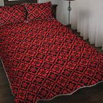 Red And Black Japanese Pattern Print Quilt Bed Set