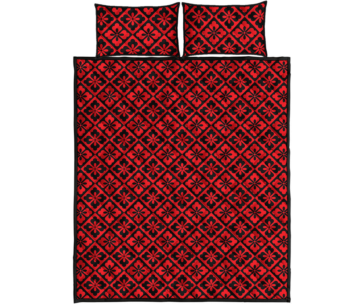 Red And Black Japanese Pattern Print Quilt Bed Set