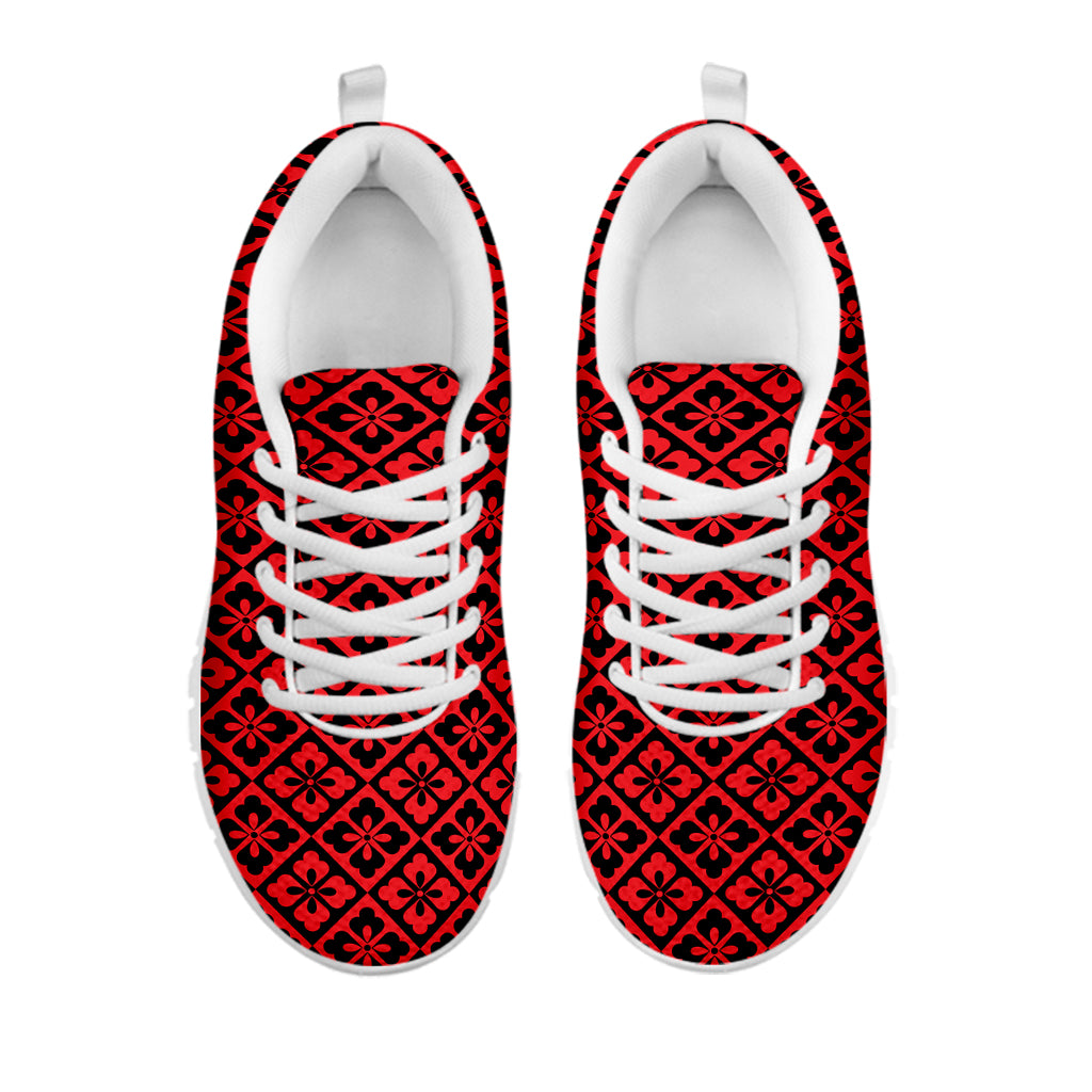 Red And Black Japanese Pattern Print White Sneakers