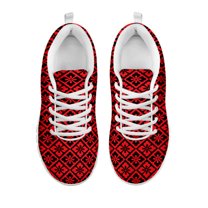 Red And Black Japanese Pattern Print White Sneakers