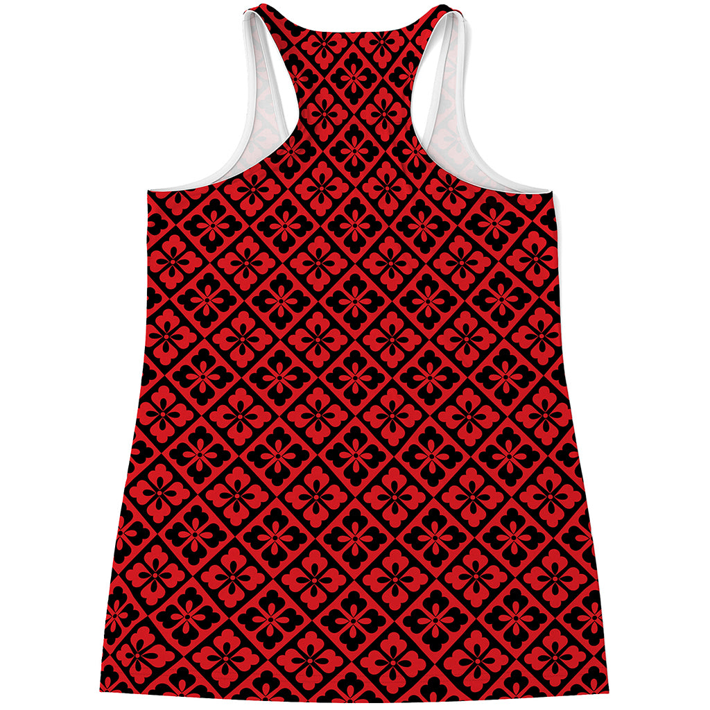Red And Black Japanese Pattern Print Women's Racerback Tank Top