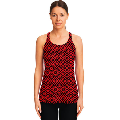 Red And Black Japanese Pattern Print Women's Racerback Tank Top