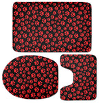 Red And Black Paw Pattern Print 3 Piece Bath Mat Set