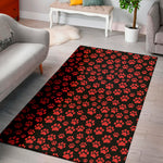 Red And Black Paw Pattern Print Area Rug