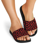 Red And Black Paw Pattern Print Black Slide Sandals