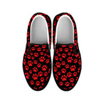 Red And Black Paw Pattern Print Black Slip On Shoes