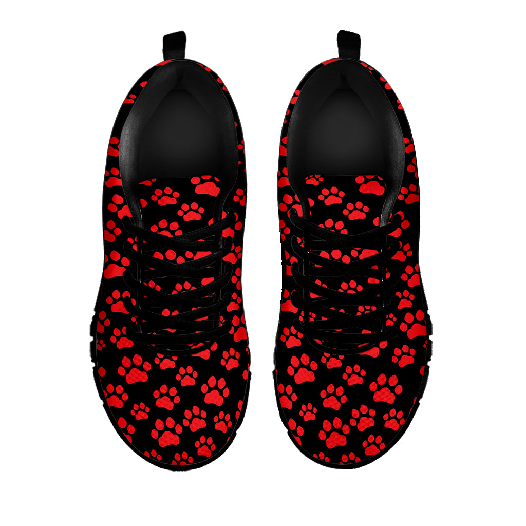 Red And Black Paw Pattern Print Black Sneakers