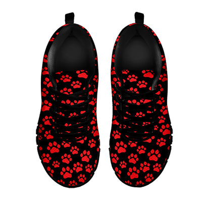 Red And Black Paw Pattern Print Black Sneakers