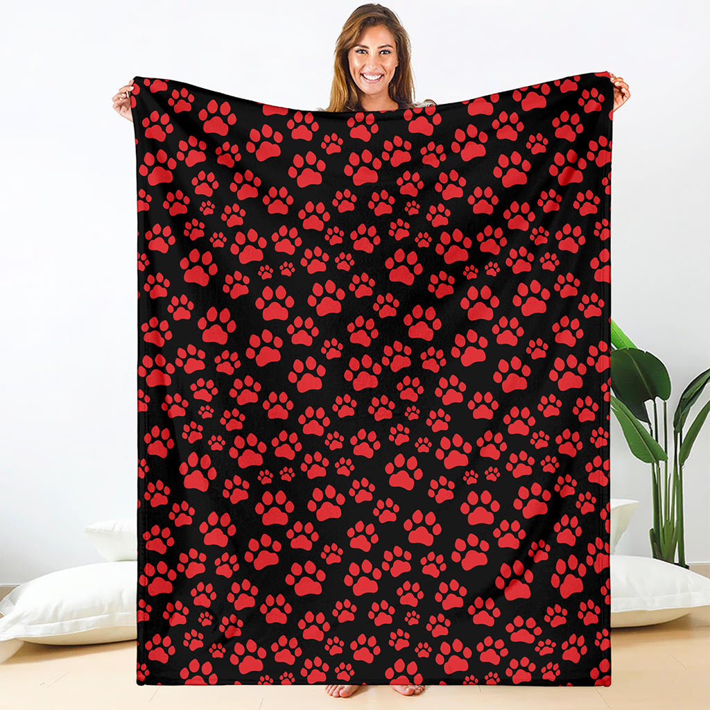 Red And Black Paw Pattern Print Blanket