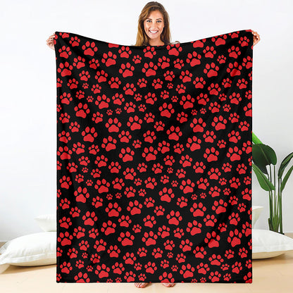 Red And Black Paw Pattern Print Blanket