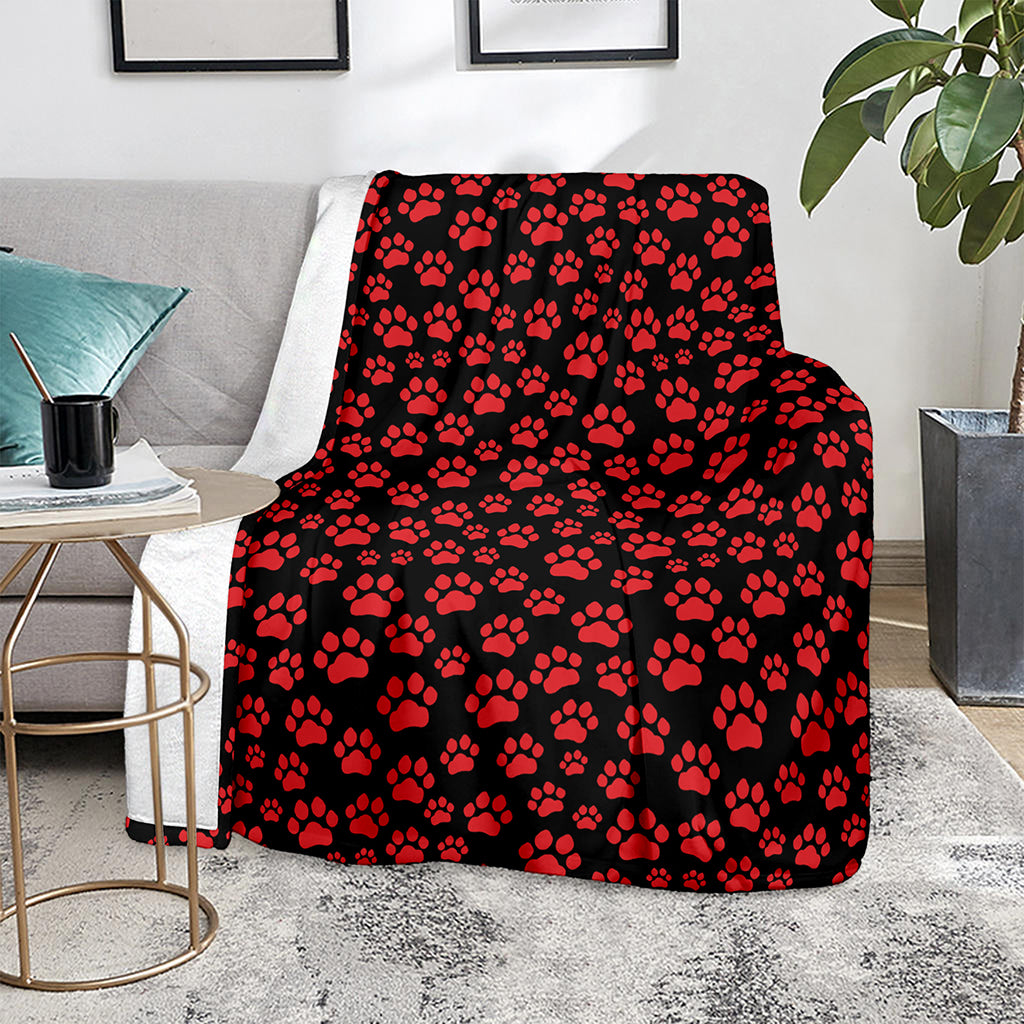 Red And Black Paw Pattern Print Blanket