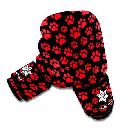 Red And Black Paw Pattern Print Boxing Gloves