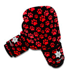 Red And Black Paw Pattern Print Boxing Gloves