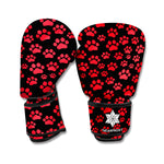 Red And Black Paw Pattern Print Boxing Gloves