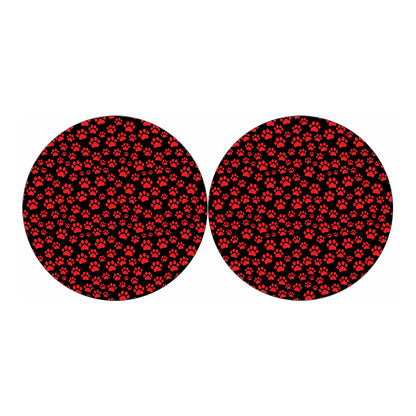 Red And Black Paw Pattern Print Car Coasters